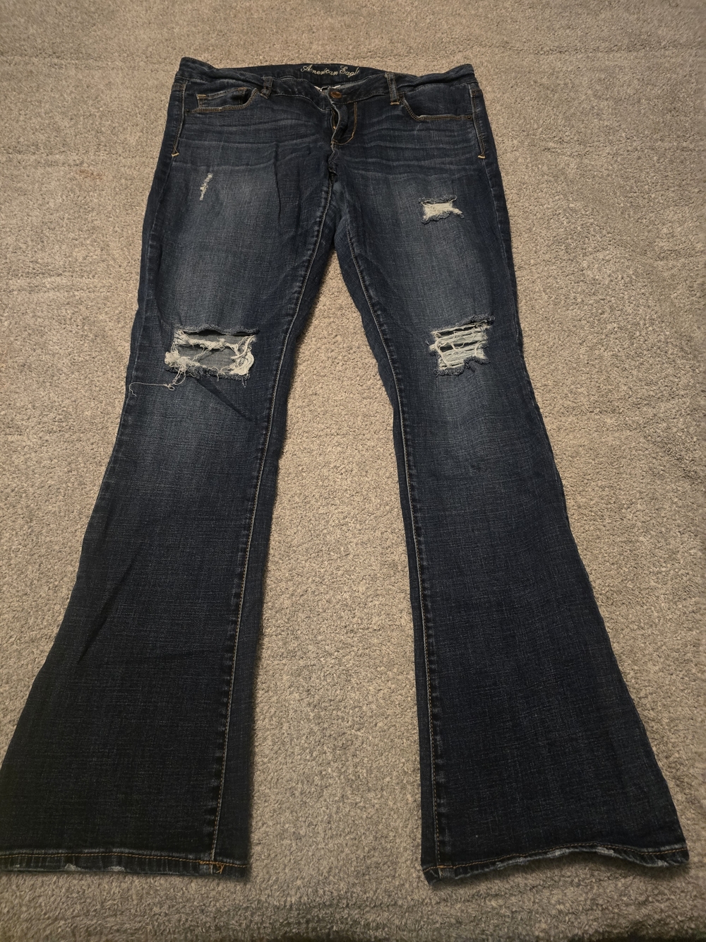 American Eagle Outfitters Skinny Kick Distressed Dark Blue Flare Jeans